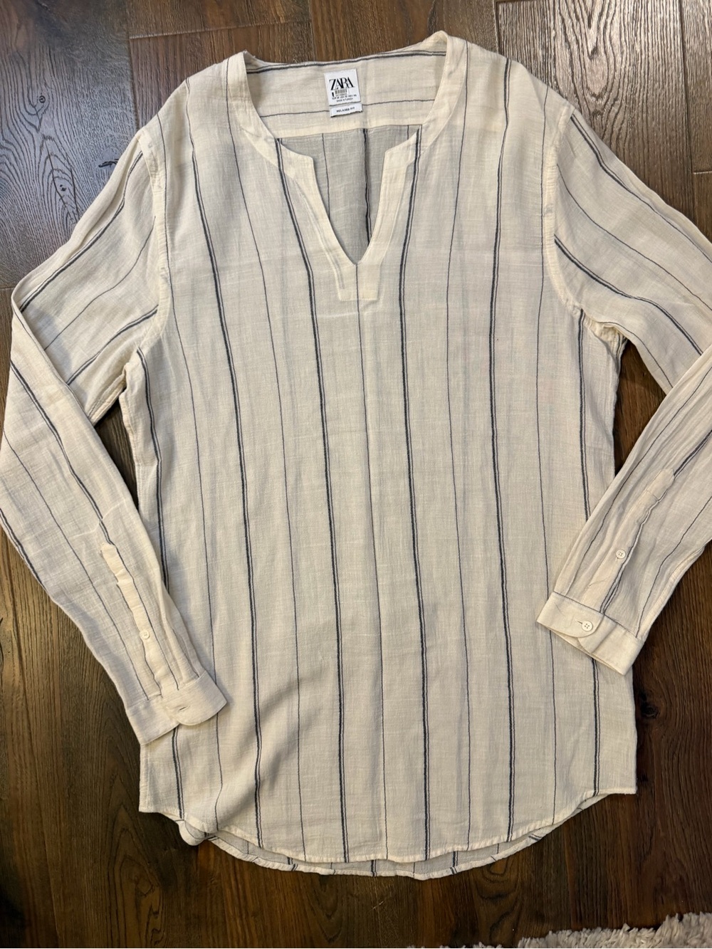 Zara Women’s Cream Cotton Stripe Long-Sleeve Tunic Dress